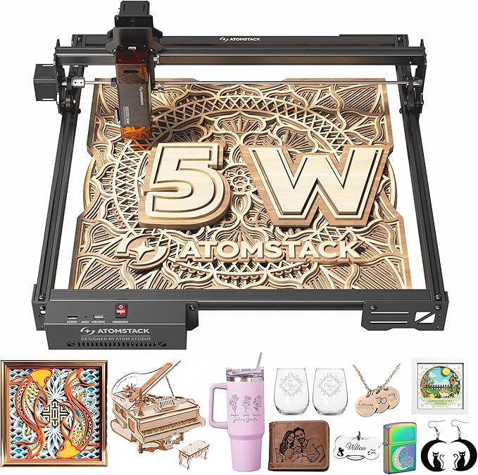 ATOMSTACK A5 Pro V2 5W Laser Engraving Machine, Laser Cutter for Beginners, 400 mm/s and with 400 x 400 mm Working Area, for Leather, Ceramic, Dark Acrylic, Coated Metal, Stainless Steel etc.