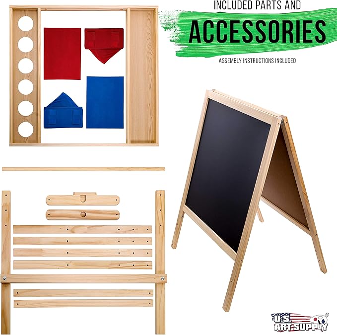 US Art Supply Cardiff Children's Art Activity Easel with Easel Paper Roll, 2 Large Storage Bins and Now 6 No-Spill Child's Paint Cups and Lids