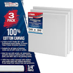 U.S. Art Supply 36 x 36 inch Stretched Canvas 12-Ounce Triple Primed, 3-Pack - Professional Artist Quality White Blank 3/4" Profile, 100% Cotton, Heavy-Weight Gesso - Acrylic Pouring, Oil Painting