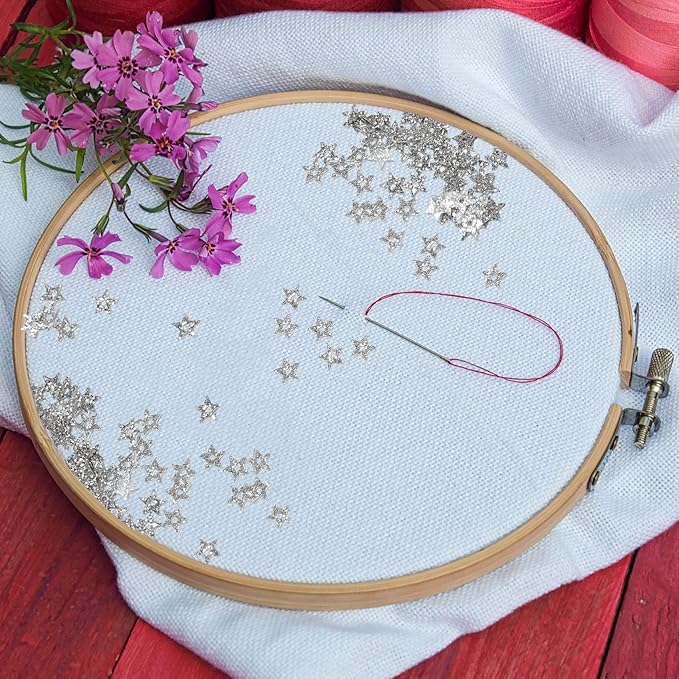 10 Grams 5mm/0.2" Glitter Silver Tiny Star Sew on Sequins Mini Hollow Star Sequins Embroidery Small Sequin with Holes DIY Loose Sequin for Sewing Dolls Jewelry Making Crafts