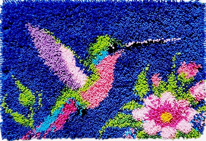 Latch Hook Kits for Adults, Pre-Printed Handmade Rug Crochet Yarns DIY Door Mat Kits for Home Decor Festival Gift 23.6"X15.8" (Hummingbird)