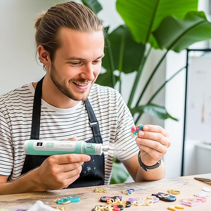 Resiners Electric Resin Drill Pen, Cordless Rotary Tool Kit, 8-Speed Adjustable, Rechargeable 15pcs Jewelry Making Kit with Light Illumination for Resin Molding, Plastic, Wooden DIY Crafts