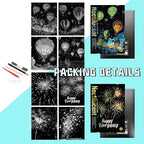 Scratch Paper Art for Adults-Glow in The Dark Scratch Painting Craft Kit (8 Sheets A4)|DIY Foil Engraving Art Set|Stress Relief Gift for Travel Lovers,Craft Lovers,Home Decors (Fireworks)
