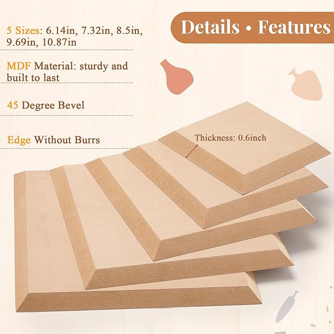 Sunnychicc 5 Pcs Ceramic Mold for Clay Wooden Pottery Clay Molds for Pottery Ceramic Plate for Slump Tools for Handbuilding Craft(Square,6.14-10.87")