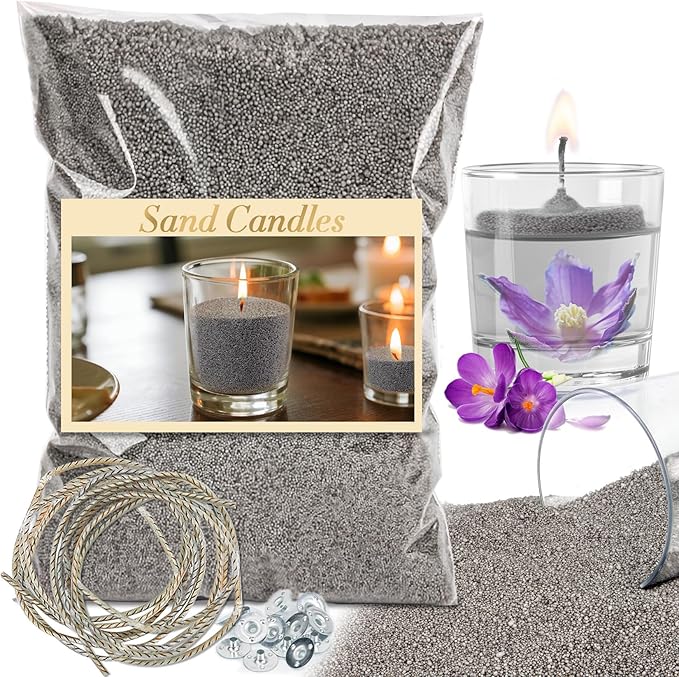 Gray Snow Pearled-Candles with Wicks - DIY Candle Sand,Pearled Sand Wax with Wicks,Pearled Wax,Refillable for Weddings,Partie,Halloween,Christmas,Thanksgiving