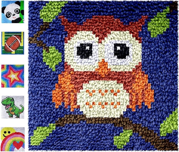 Latch Hook Rugs Kits for Kids Adults Beginners, Dinosaur Owl Smile Star Sunflower Dog Panda Small Large DIY Latch Hook Rug Making Kit for Girls and Boys