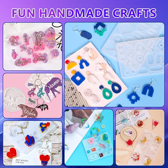 KISREL UV Resin Jewelry Making Kit - 500g Crystal Clear UV Resin and Jewelry Molds, Large UV Light with 22 Beads, Fast Curing for Keychains, Earring Making, DIY Craft Decorations