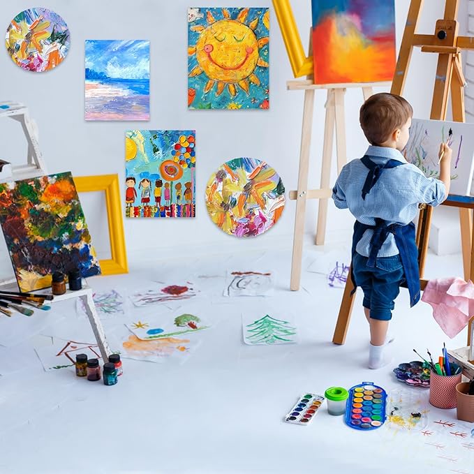 Stretched Canvas - 4x4, 5x7, 8x10, 9x12, 11x14 and Round Canvas 8x8, 10x10 (2 of Each) Total 14 Canvas Pack - 100% Cotton Blank Canvases for Oils Acrylics and Pouring