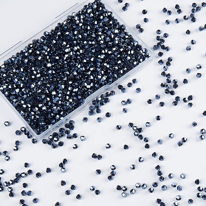 1200PCS 3mm Bicone Crystal Glass Beads for Jewelry Making, Sparkling Mini Beads for Suncatchers, DIY Bracelets & Craft Projects (Navy Blue)