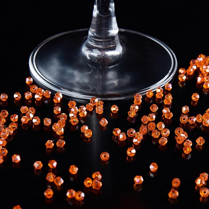 1200PCS 3mm Bicone Crystal Glass Beads for Jewelry Making, Sparkling Mini Beads for Suncatchers, DIY Bracelets & Craft Projects (Orange)