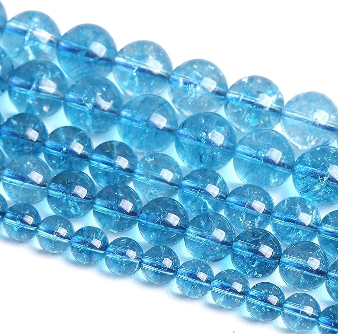 4mm 86PCS Blue Crystal Crackle Quartz Stone Spacer Round Loose Beads for Jewelry Making DIY Bracelet 15 inches Strand