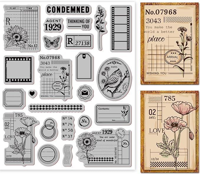 GLOBLELAND Art Journal Background Cling Rubber Stamp Art Journal Cling Mount Stamp Script Stamps Script Stamps for Card Making and Photo Album Decor Decoration and DIY Scrapbooking 8.66×7.09inch