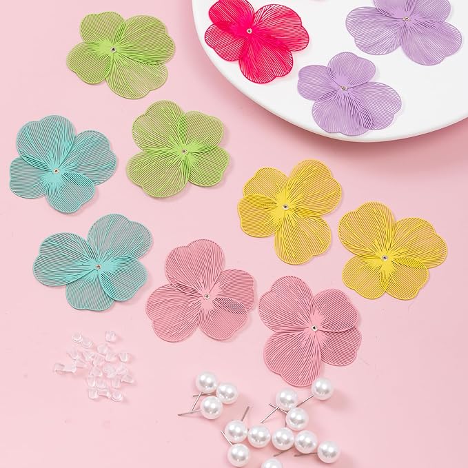 COLIGREE 6 Pairs Colorful Flower Pearl Stud Earring Set Hollow Floral Filigree Earring Making Kit for DIY Earrings Necklaces Rings Hair Jewelries