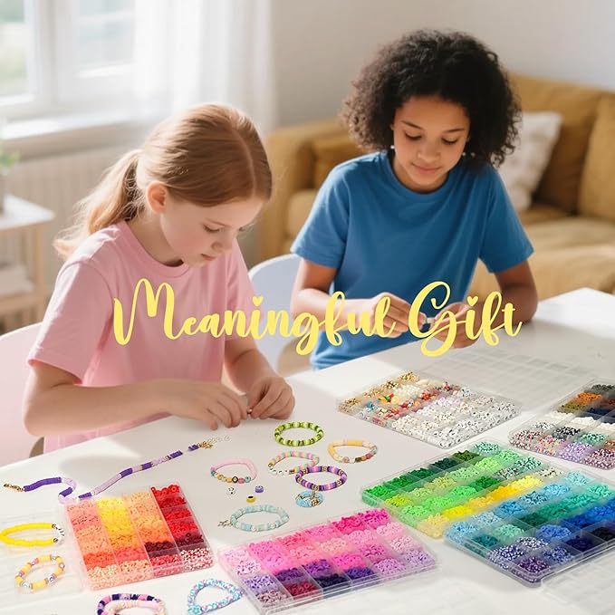 Sunlode Clay Beads Bracelet Making Kit, 3 Boxes 15,000PCS Boho Color with Letter Beads, Charms and Elastic Strings, DIY Jewelry Set for Friendship Bracelets Crafts Gift