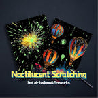 Scratch Paper Art for Adults-Glow in The Dark Scratch Painting Craft Kit (8 Sheets A4)|DIY Foil Engraving Art Set|Stress Relief Gift for Travel Lovers,Craft Lovers,Home Decors (Fireworks)