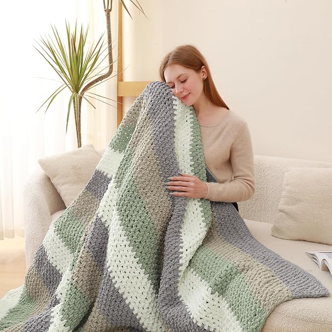 #6 Super Bulky Blanket Yarn for Crocheting - 4 Skeins(Each 10.5oz/300g, 220yds/201m), Chunky Chenille Thick Plush Big Soft Yarn for Crocheting Knitting Blankets, Country Blue