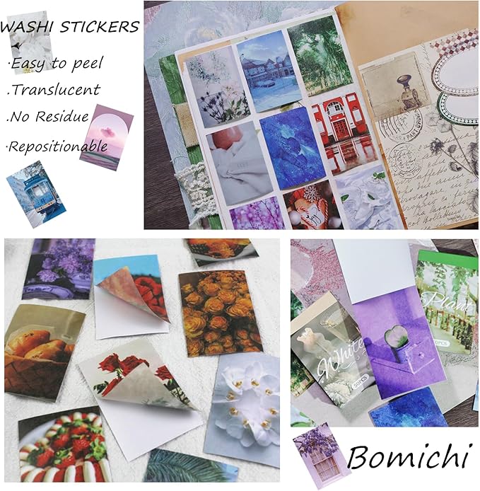 Washi Stickers, 6 Sets 300 Pcs Aesthetic Sticker Book for DIY Journaling, Journaling Supplies for Bullet Journal Art Diary Card Craft Gifts Planner Notebook.