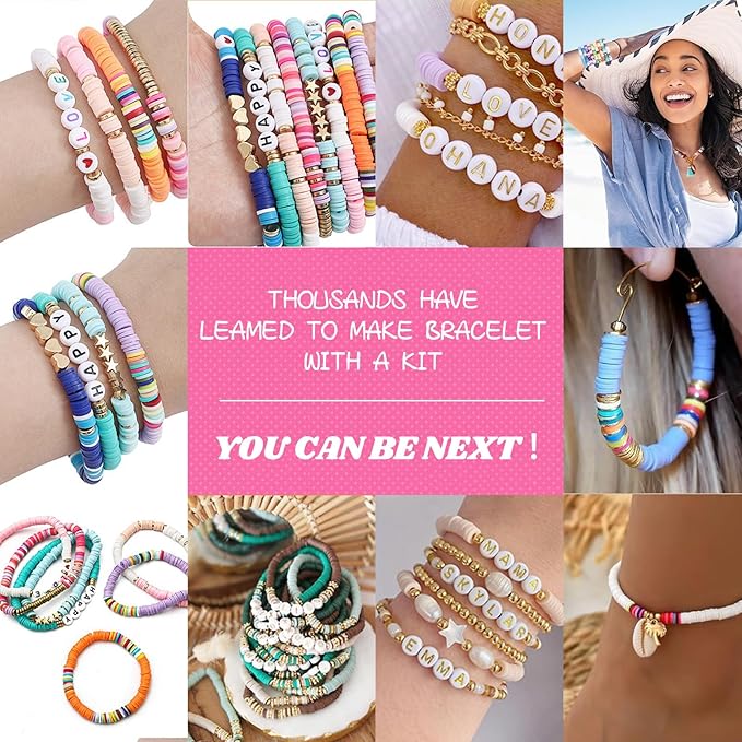 Lynnmos 6000 pcs Clay Beads Bracelet Making Kit, Friendship Bracelet Kit for Jewellery Making, 6mm Heishi Beads Set for Bracelet Necklace Earring Crafts Gift for Teen Girls