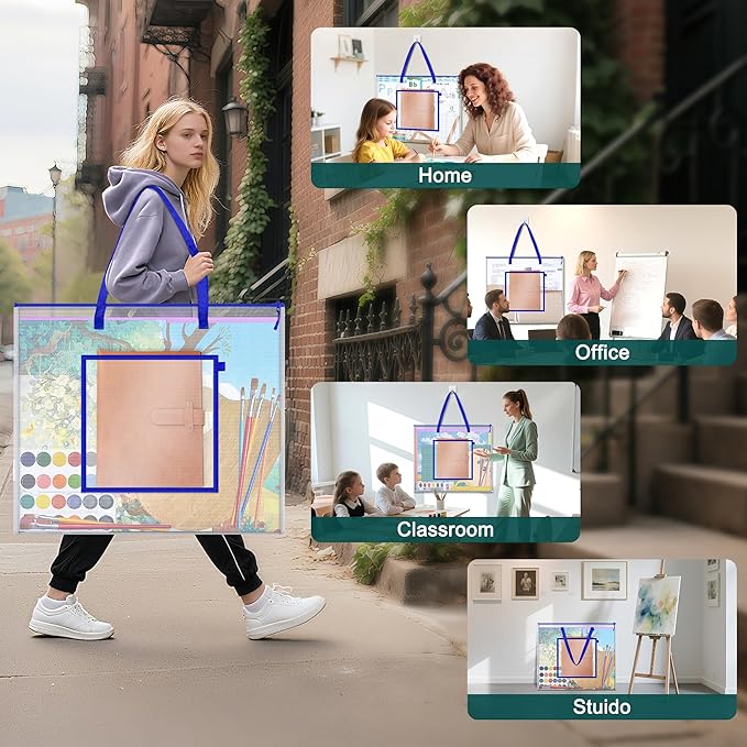 Large Poster Storage Bag, 25" x 19" Art Portfolio Bag with Pocket for Poster, Cutting Mats, Scrapbook, Keepsake - Waterproof Art Bag for Classroom Home Office Outdoor