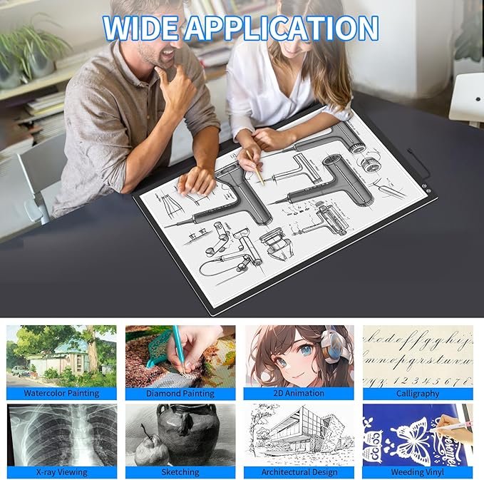 Rechargeable A2 Light Pad 23.7"x15.8", Large LED Light Board for Diamond Painting, 3-Color Modes Light Box, Diamond Art Light Table, Lightbox for Tracing and Drawing, Sketching, Artists