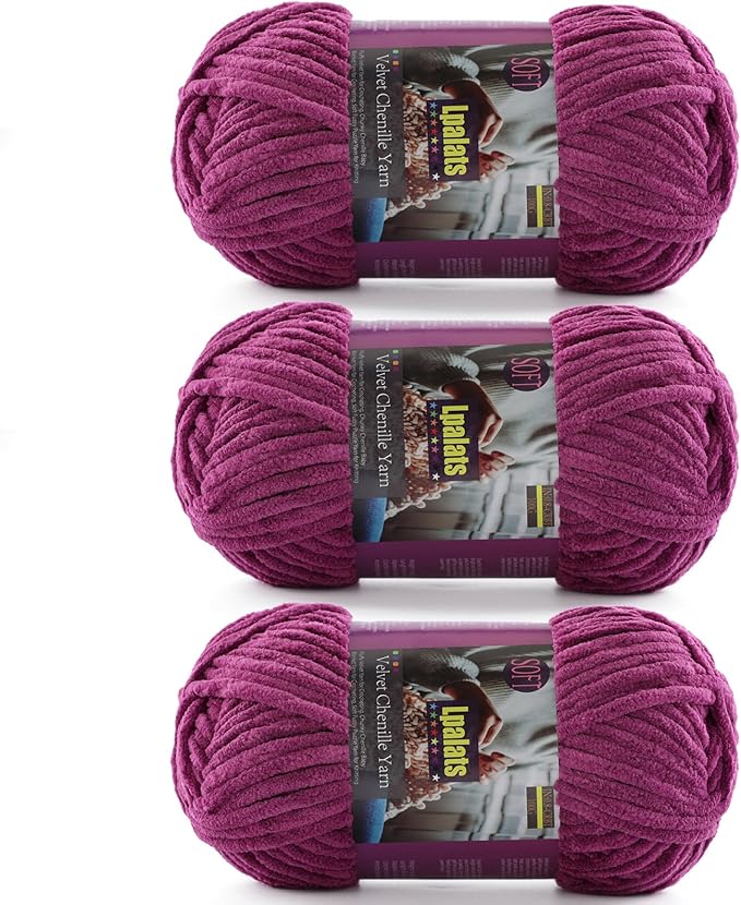 Chunky Chenille Yarn for Crocheting - 3x100g/3.5oz Baby Blanket Yarn for Crocheting Soft - 262 Yards Fluffy Thick Plush Yarns for Knitting Blankets Amigurumi (3, Violet)