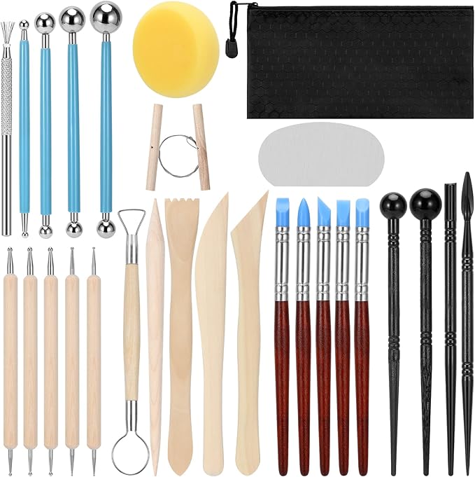 Blisstime Clay Tools Kit, 28pcs Air Dry Clay Tools for Pottery Polymer Clay Sculpting Tool Kit