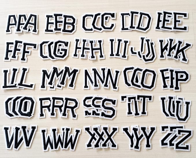 1.9 inch Iron on Letter Patches 78 Pieces, A-Z Embroidered Alphabet Patches for Clothing Jackets Hats Backpacks Jeans Black
