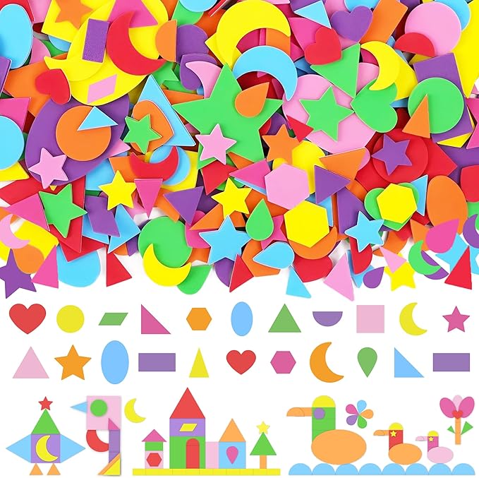 1808Pcs Foam Stickers,Foam Shape Stickers Self Adhesive,Colorful Star Heart Circle Sticker for Kids Crafts Large Small Geometric Sticker for Preschool Classroom Scrapbook Supplies(16,Multicolor)