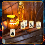 Ziliny 10 Pcs Halloween Horror Glass Candle Jars Empty Containers Bulk 7 oz Halloween Glass Jars with Cork Lids Tins for Holiday Candle Making Storing Biscuits Tea Party Favors Decorations