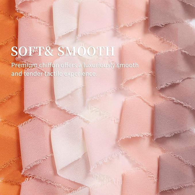 3 Rolls Orange Handmade Fringe Chiffon Ribbon 1.5" x 7Yd Yard Silk-Like Colorful Rustic Ribbon for Bouquets Wrapping Decor Wedding Tie Invitations Crafts