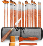 Paint Brush Set of 25pcs, FENORKEY Acrylic Paint Brushes, Professional Artist Paintbrushes, Includes Canvas Roll and Palette Knife, Suitable for Oil, Acrylic, Gouache and Watercolor Painting