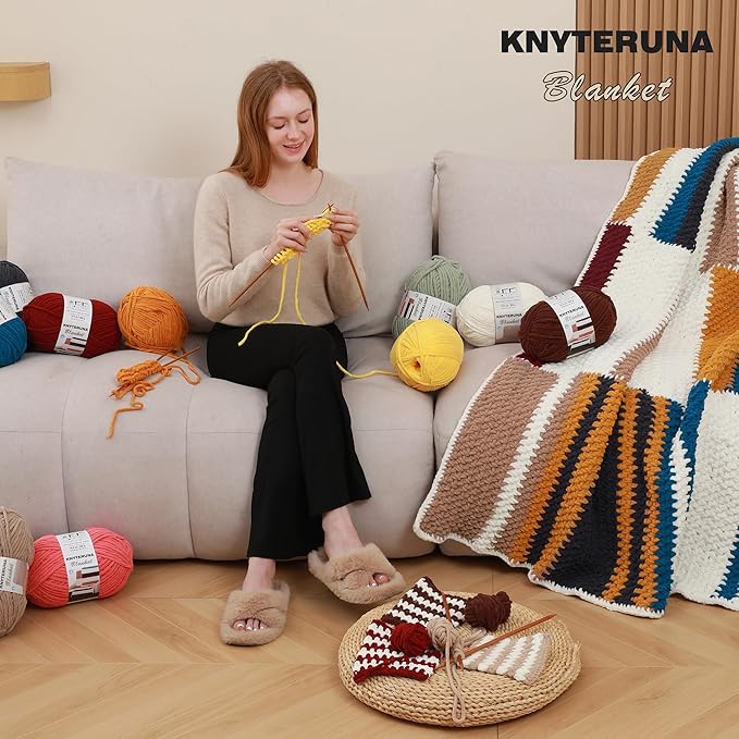 #6 Super Bulky Blanket Yarn for Crocheting - 4 Skeins(Each 10.5oz/300g, 220yds/201m), Chunky Chenille Thick Plush Big Soft Yarn for Crocheting Knitting Blankets, Mustard Yellow