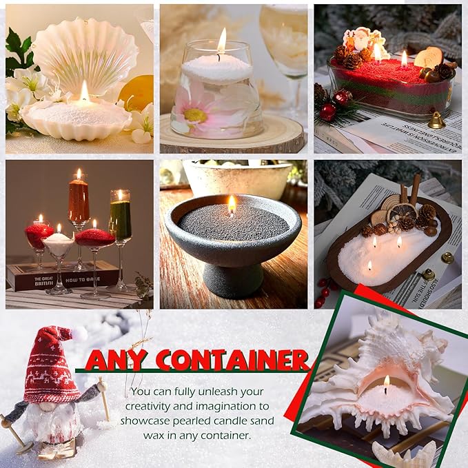 Pearled Candle Sand Wax Christmas Making Kit Refillable Pearled Wax with 1lb White and 300g 3 Colors 50 Wicks 10 Christmas Decoration Cards Scented Candle Supplies for Christmas Home Decor