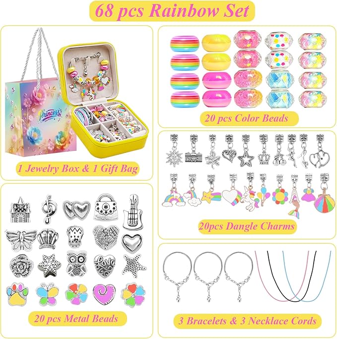 ONADEBY DIY Bracelet Kit with Beads & Charms - Friendship Jewelry Making Kit, A Perfect Birthday and Christmas Craft Gifts with Box Bag Packing (Yellow Colored)