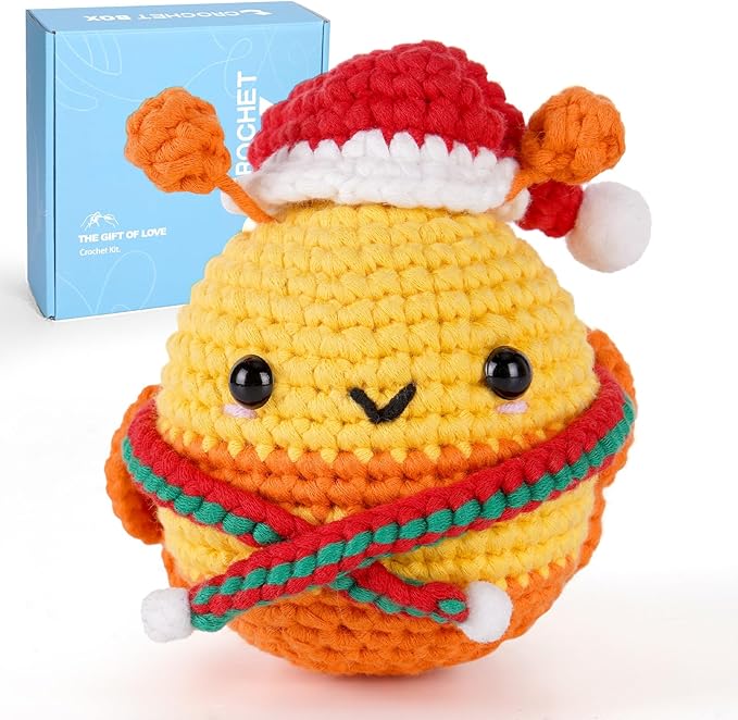 CrochetBox Crochet Kit for Beginners Adults - Christmas Bee Starters Crochet Kit, Beginners Crocheting Kitting for Adults Teen, Craft Gifts with Crochets Yarns, Hook, Step-by-Step Video, Instruction