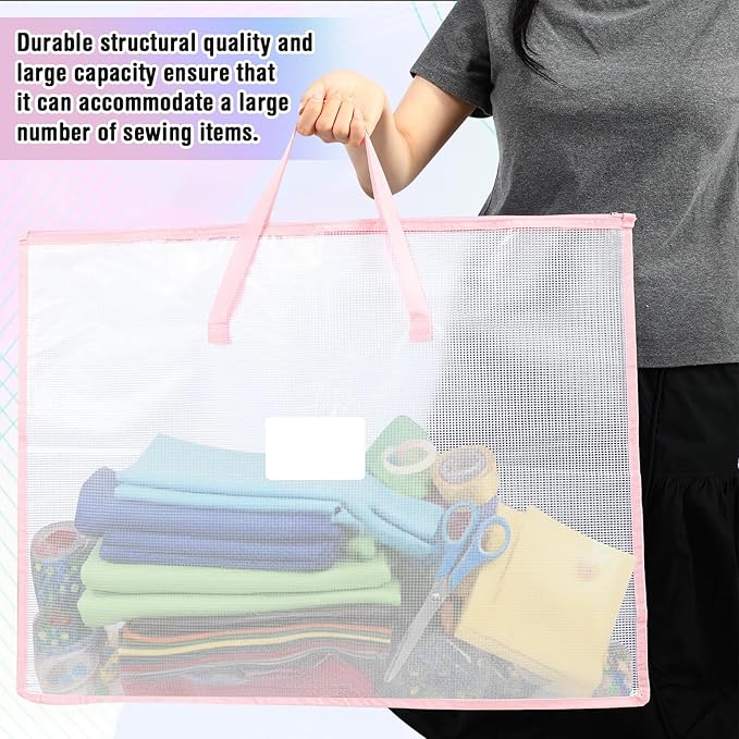 5 Pcs Boho Art Portfolio Bags 19 x 25 Inch Transparent Artwork Storage Case with Handle and Zipper Mesh Folder Organizers for Bulletin Boards Paintings Scrapbooks Posters, 5 Colors