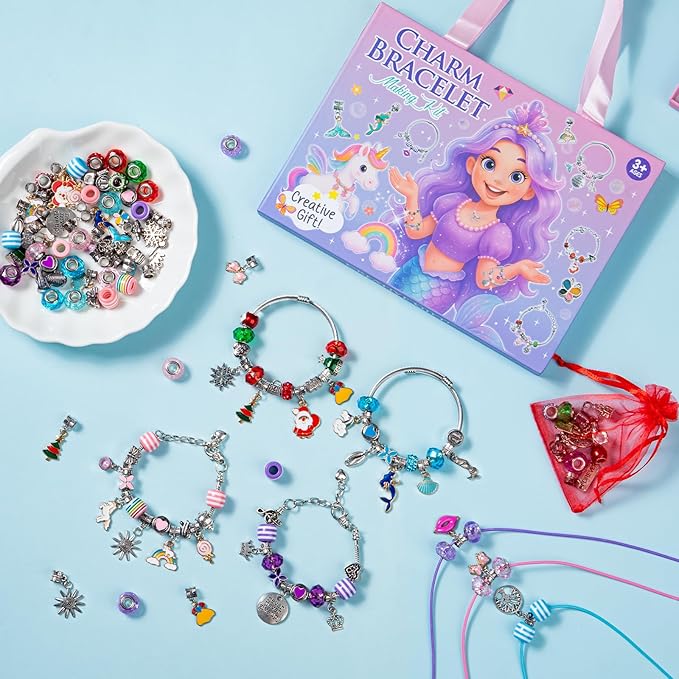 Taybonds Charm Bracelet Making Kit, DIY Jewelry for Beginners, Unicorn Mermaid Creative Gift Set for Birthday Christmas Friendship Bracelet Making