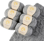 Merino Wool Yarn, 12-Ply Luxurious and Soft Yarn for Hand Knitting & Crocheting, 1.76 OZ/50g, 120 yds/110 Meters(Light Gray,6Balls)