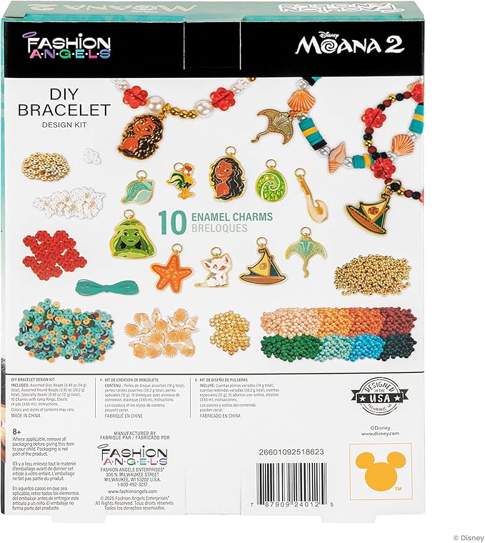 Fashion Angels Disney Moana 2 Tropical Tide Jewelry Design Kit, Includes Assorted Beads & Charms, Makes 10+ Nautical Bracelets, Fun Craft for Kids Ages 8+