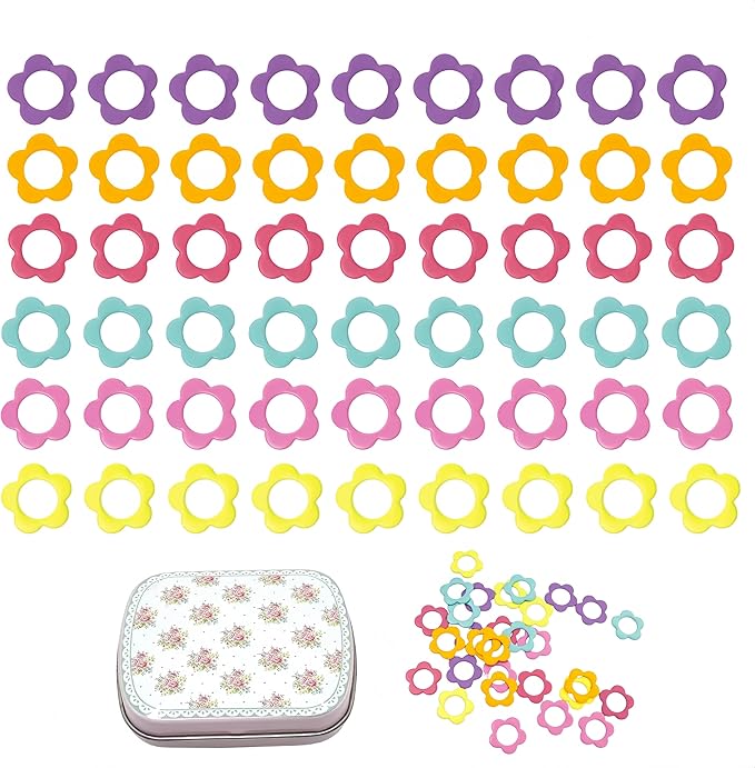 Wonafa 50Pcs Flower Metal Stitch Markers,Metal Colorful Crochet Stitch Markers,with Storage Box for Crocheting Clothing Tag DIY Craft Project (Flower-50Pcs)