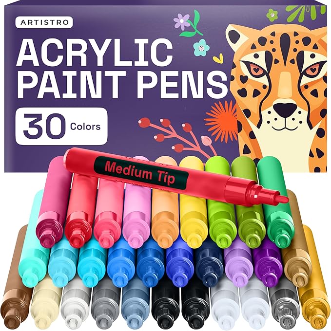 ARTISTRO - Fabric Paint pens and Paint Markers – Permanent Fabric Decorating Pens for Clothes, Canvas, and DIY Crafts (30 Medium Tip)