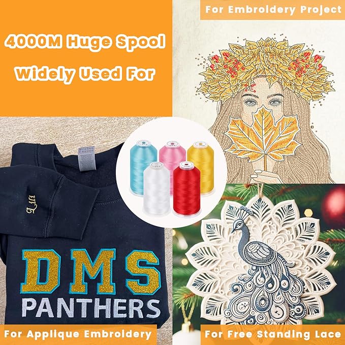 New brothread - Single Huge Spool 4000M Each Polyester Embroidery Machine Thread 40WT for Commercial and Domestic Machines - Beige(Janome Color)