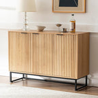 Fluted Storage Cabinet with 3 Doors, Sideboard Buffet Cabinets with Adjustable Shelves, Multifunctional Console Table with Storage Credenza for Living Room, Hallway, Natural Oak