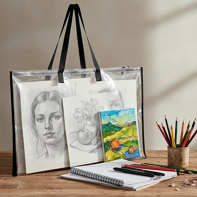 3 Pcs Art Portfolio Case, 23 x 35.4 Inch Transparent Poster Storage Bags with Zipper and Handle Large Portfolio Folder for Artwork, Painting, Poster, Test Paper for School, Home