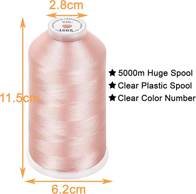 New brothread - Single Huge Spool 5000M Each Polyester Embroidery Machine Thread 40WT for Commercial and Domestic Machines - Flesh