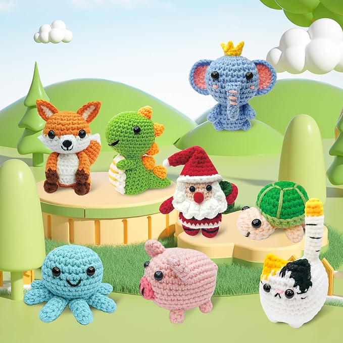 klriuliy 8PCS Crochet Kit for Beginners, 2026 Chrismas Halloween Knitting Kit with Step-by-Step Video Tutorials, Beginner Crochet Kit for Adults