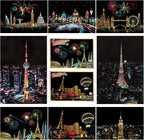 Scratch Rainbow Painting Art Postcards,Scratch & Sketch Art for Kids & Adults,Scratch Painting Creative Gift Engraving Art & Craft Set,Mini Envelope Postcard with 4 Tools,7.9''x5.5''(Modern Series)