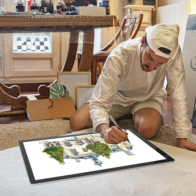 A2 Light Pad Super Thin 7mm Portable Stepless Dimmable Brightness Large Light Box Copy Board for Diamond Painting Weeding Vinyl with 2 Multi-Functional Clips 12V 2A Adapter (23.7''x15.8'')