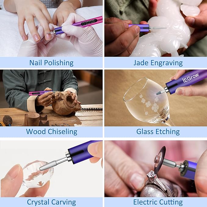 Electric Engraving Pen with Light, Mini DIY Electric Etching Machines with 44 Bits,USB Rechargeable Cordless Rotary Tool,Engraving Pen for Metal, Wood, Glass and Plastic（Gradient Purple）