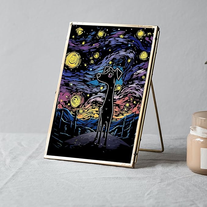 Scratch Painting Art Paper Scratch Art for Adults,Creative DIY Art Craft Gift Scratch Rainbow Painting Luminous Paper Set with 4 Tools 16''x11''(Dolphin&Dog)